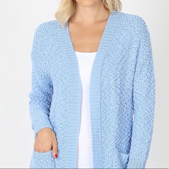 Zenana Outfitters Tops - Baby Blue Super Soft Texture Open Long Sleeve Sweater Top Size L